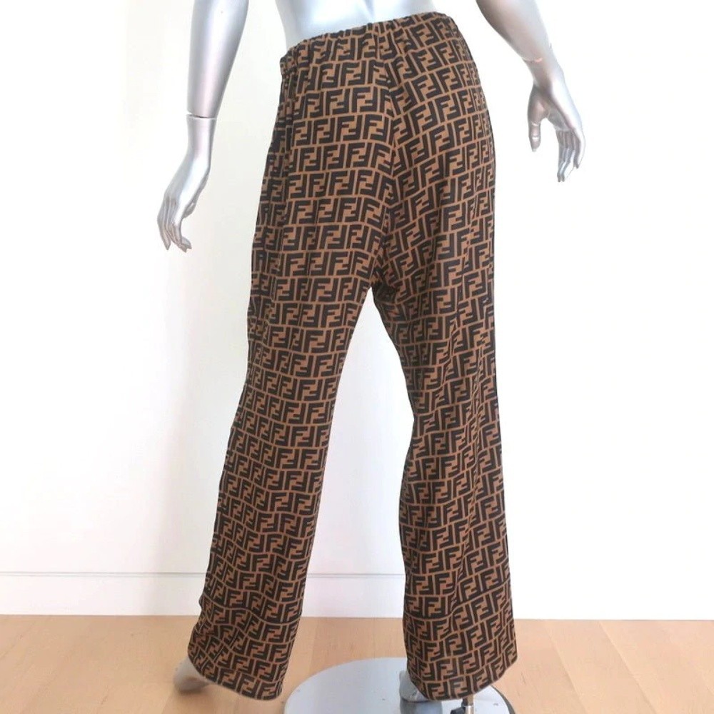 Fendi FF Logo Print Pajama Trousers Brown/Black Silk Twill Size 44 - Picture 6 of 10